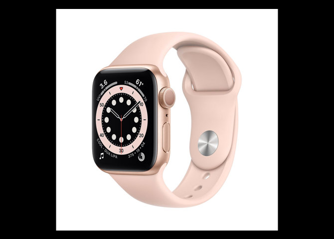 خرید اینترنتی اپل واچ سری ۶ (Apple Watch S6) آلومینیوم طلایی با بند اسپورت سیلیکون صورتی