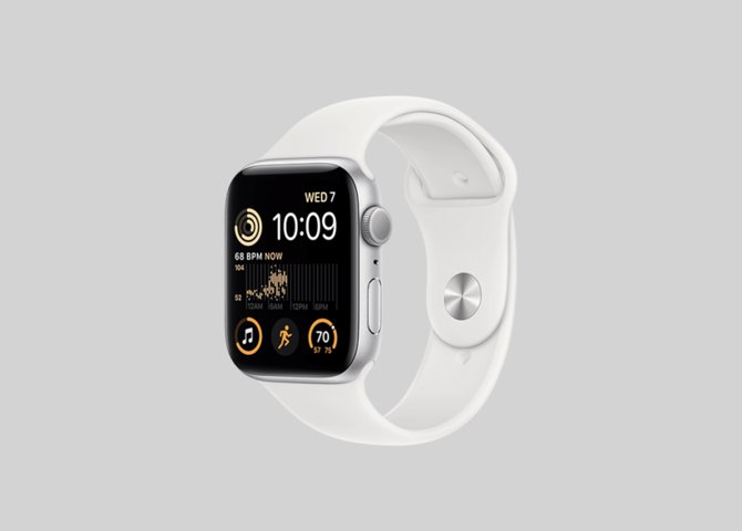 خرید آنلاین اپل واچ اس ای 2 (Apple Watch SE2) آلومینیوم نقره ای با بند اسپرت سیلیکون سفید