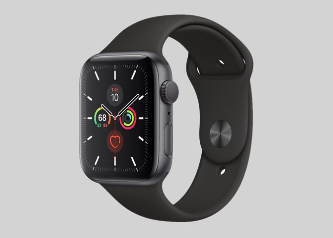 خرید آنلاین اپل واچ سری 5 (Apple Watch S5) آلومینیوم خاکستری با بند اسپرت سیلیکونی مشکی