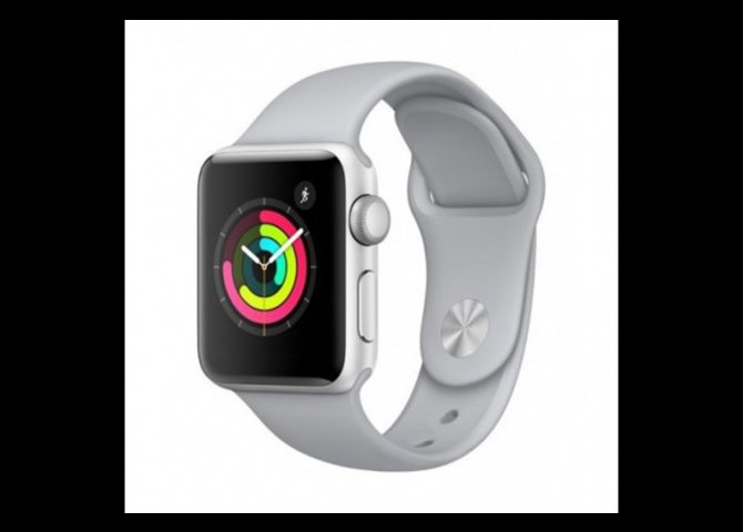 خرید اینترنتی ساعت هوشمند اپل مدل (Apple Watch S3) رنگ نقره ای بند اسپورت رنگ سفید تیره 42mm